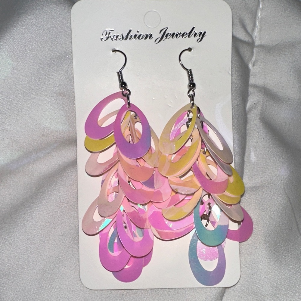 Fashion Jewelry Iridescent Pink & Pastel Teardrop Dangle Earrings